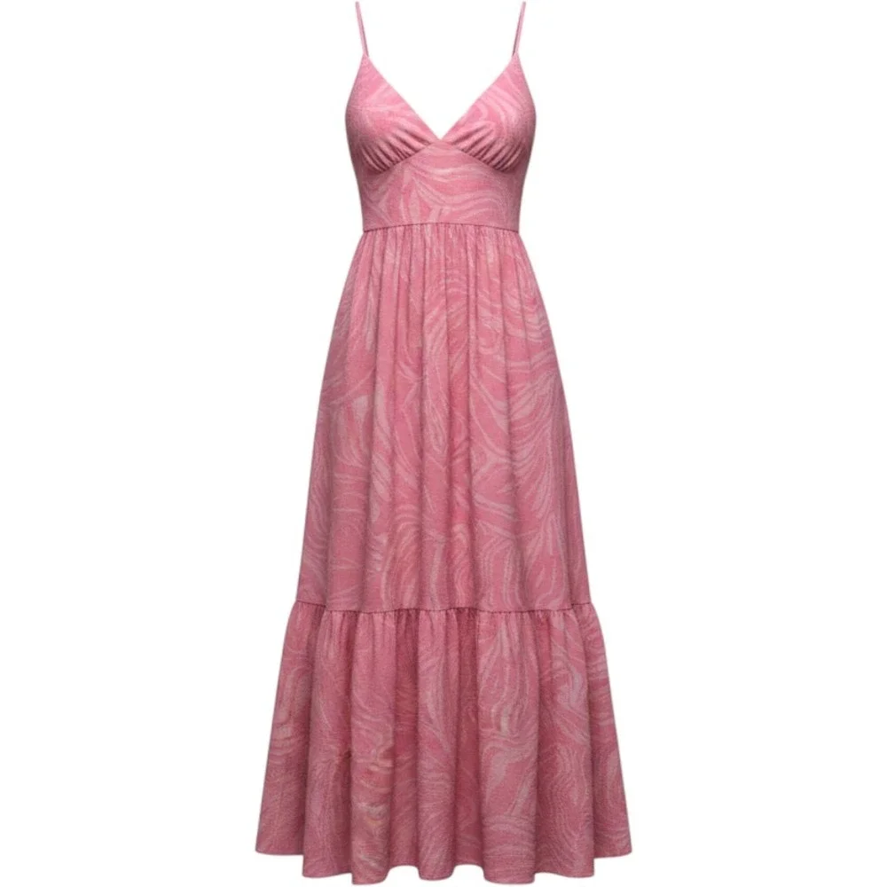 HM Maxi Dress Womens XS Pink Swirl Textured Flowy Barbiecore Summer Vacation - Picture 1 of 9